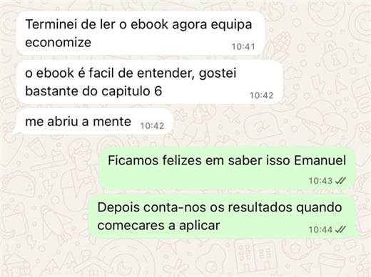Conversa real de WhatsApp com feedback sobre o e-book