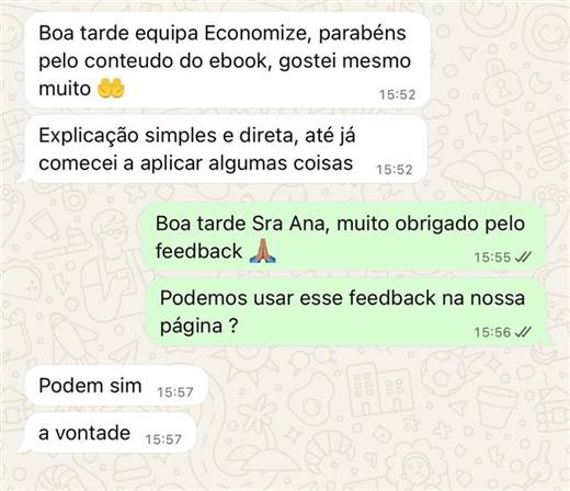 Conversa real de WhatsApp com feedback sobre o e-book